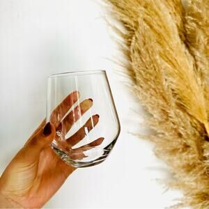 WEST ELM Clear Modern Stemless Wine Juice Glass Mug Drink Wear Glasses Set 2